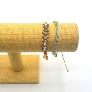 PURA VIDA Bracelets Rhinestones Colors in Yellow Green & Blue Threading